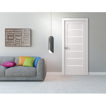 Alba Bianco Noble with Concealed Hinges, Tempered Frosted Glass, Solid Core, 24" X 80", Right-Hand