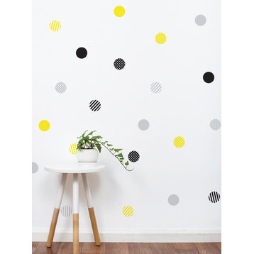 Mixed Patterned Dots Vinyl Wall Sticker, Black/Grey/Yellow