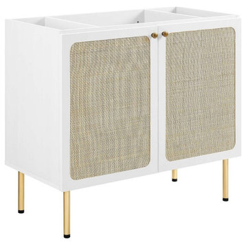 Modway Chaucer 36" Wood & Rattan Bathroom Vanity Cabinet in White