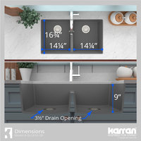 Karran 32" Undermount Double Bowl 50/50 Quartz Kitchen Sink Kit, Grey