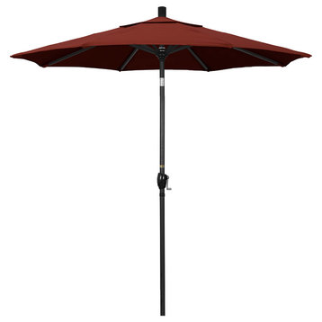 7.5' Matted Black Push-Button Tilt Crank Aluminum Umbrella, Henna Sunbrella