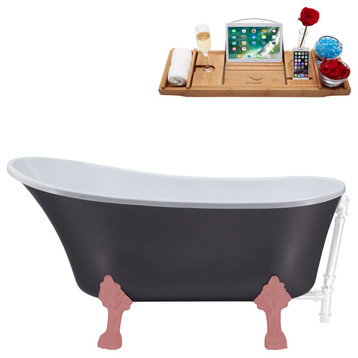 55" Streamline N355PNK-WH Clawfoot Tub and Tray With External Drain