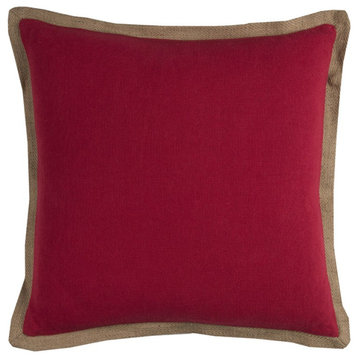 Red Beige and Natural Jute Throw Pillow