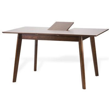 Extendable Rectangular Dining Room Table Modern Solid Wood, Medium Brown