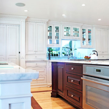 Classic White Kitchen with Cherry Island