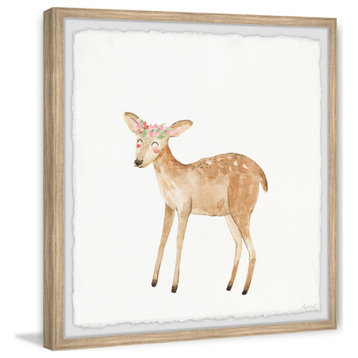 "Floral Fawn" Framed Painting Print, 18x18