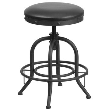 24'' Counter H Stool With Swivel Lift Black Leather Seat
