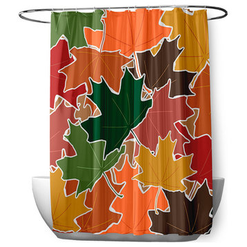 70"Wx73"L Leaf Pile Shower Curtain, Forest Green