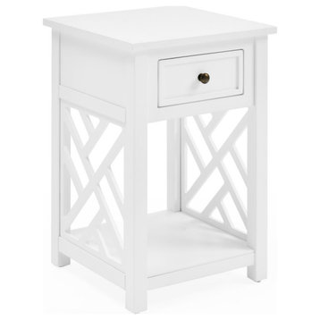 Coventry Wood End Table, Drawer and Shelf, White