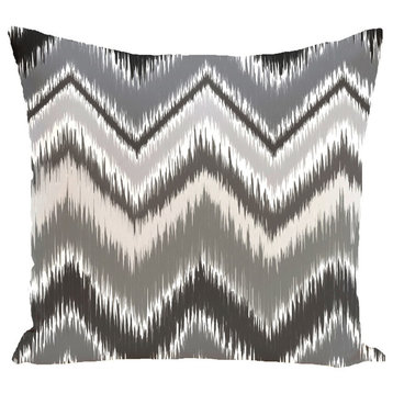Ikat-Arina Chevron Stripes Print Pillow, Black, Grey, 20"x20"