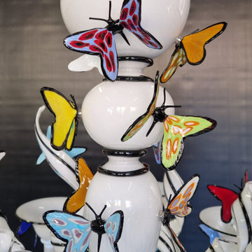 Custom Commissioned Diego Costantini Murano Glass Butterflies Chandelier
