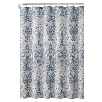 Ariel Floral Decor Damask Fabric Shower Curtain with Roller Hooks 70x70 Brown 