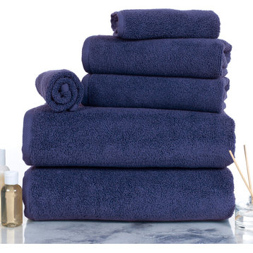 100% Cotton Zero Twist 6 Piece Towel Set by Lavish Home, Navy
