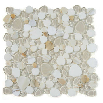 Mosaic Marble and Glass Tile, Pebble Look, Gold