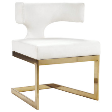 The Eve Dining Chair, White Vegan Leather, Rich Gold Metal Base