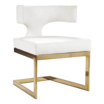 Alexandra Dining Chair, White Faux Leather, Rich Gold Metal Base