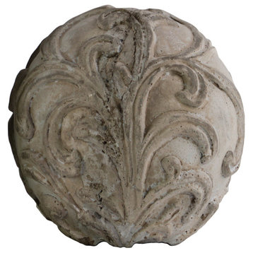 Cement Ornamental Sphere With Embossed Swirl Design, Small