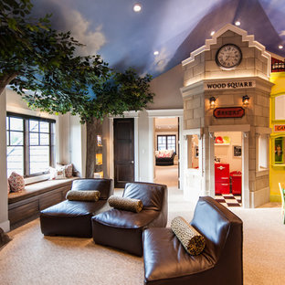 Kids' room - traditional gender-neutral carpeted kids' room idea in Salt Lake City with beige walls