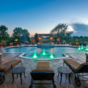 Elgin, IL Roman End Pool with Freeform Hot Tub