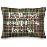 Designs Direct Creative Group - It's The Most Wonderful Time For A Beer, Tartan Plaid 14x20 Lumbar Pillow - Decorate for Christmas with this holiday-themed pillow. Digitally printed on demand, this  design displays vibrant colors. The result is a beautiful accent piece that will make you the envy of the neighborhood this winter season.