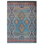 Jaipur Living - Vibe by Jaipur Living Jumelle Tribal Blue/Gold Area Rug, 7'6"x9'6" - Emulating the bold, saturated colors of vegetable-dyed antique rugs, the innovative Prisma collection combines admired traditional design with a durable polypropylene construction. The Jumelle rug boasts a bold geometric medallion motif in cool blue and green tones with hints of pink and gold. The low pile and easy-to-clean material of this rug proves perfect for high-traffic spaces.