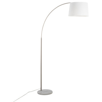 March Floor Lamp, White Marble, Nickel, White Linen