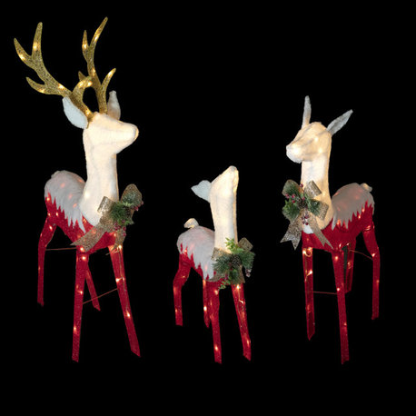 Set of 3 Lighted Red Reindeer Family Outdoor Christmas Decoration