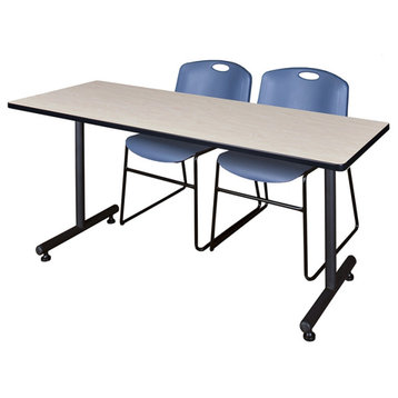 72" x 24" Kobe Training Table- Maple & 2 Zeng Stack Chairs- Blue
