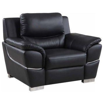 48" Black and Silver Leather Match Arm Chair