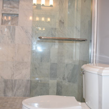Traditional white Marble bath with Shadow Storm Granite!