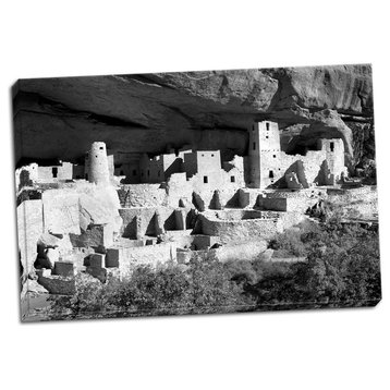 Fine Art Photograph, Cliff Palace Pueblo BW, Hand-Stretched Canvas