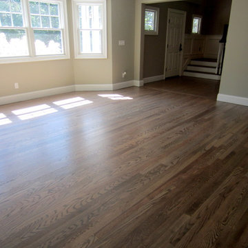 NISSEQUOGUE:  2 1/4" RED OAK W/ CUSTOM GREY BLEND STAIN + BONA TRAFFIC HD SATIN