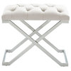Stainless Steel and Velvet Bench, Ivory/Silver