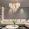 Round Gold Frosted/Smoke gray Crystal Chandelier for Living Room, Kitchen, Blue, Dia39.4"