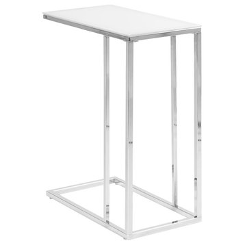 Accent Table, C-shaped, End, Side, Snack, Living Room, Bedroom, Metal, Top: Frosted Glass, Base: Chrome