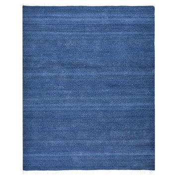 Hand Woven Flat Weave Kilim Wool Area Rug Solid Blue