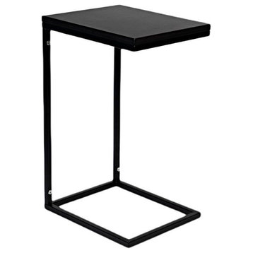 POW Furniture Costner C-Shaped Wood Top Sofa Side Table, Black