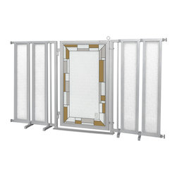Fusion Gates - Fusion Gate with Bauhaus Border Design, Satin Nickel, 71.5"-74" - Dog Gates