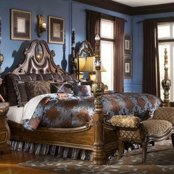AICO Furniture - The Sovereign 7 Piece Queen Poster Bedroom Set - 57012-51-7Set - Bedroom Furniture Sets