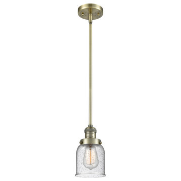 Small Bell 1-Light LED Pendant, Antique Brass, Glass: Seedy