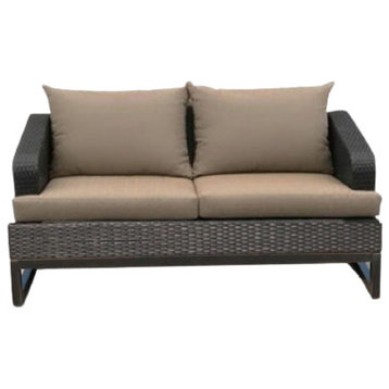 Comal Outdoor Wicker Loveseat, Brown With Chocolate Cushions