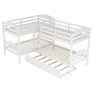 Gewnee Wood Twin Over Twin L-Shaped Bunk bed with Trundle in White