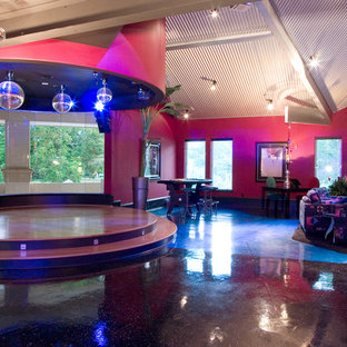 Inspiration for a contemporary home cinema in Houston.