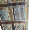 Consigned Vintage Indian Door, Rustic Blue Carved Door Panel, Sliding Barn Door