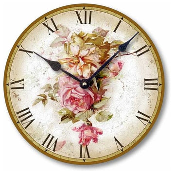 Vintage-Style Pink Roses Clock, 12 Inch Diameter