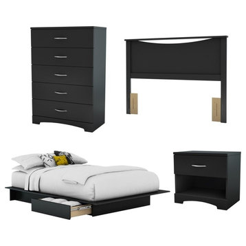 South Shore Step One 4-Piece Bedroom Set, Full, Pure Black