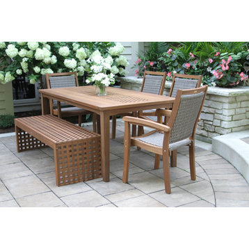 6-Piece Checkerboard Dining Set With Wicker Chairs