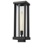 Z-Lite - Z-Lite 586PHBS-BK Glenwood 1 Light Outdoor Post Mount Fixture 20 Inch - A part of the Glenwood outdoor lighting collection, this ultra- modern and stylish post mounted lighting fixture can be secured along deck and patio railings to illuminate an entertainment area for hosting parties and family dinners al fresco. Its cylinder-shaped clear glass globe is encased within an open aluminum lantern frame, which has an alluring, deep black finish. This post mount fixture also offers an understated, yet contemporary flair that complements your home's existing facade and building materials.