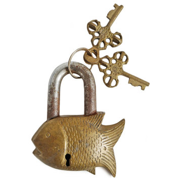 Consigned Vintage Brass India Fish Lock