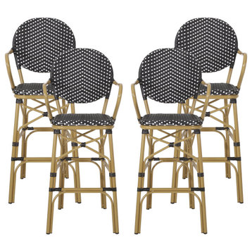 Danberry Outdoor 29.5" French Barstools, Set of 4, Bamboo Print Finish/Black/White